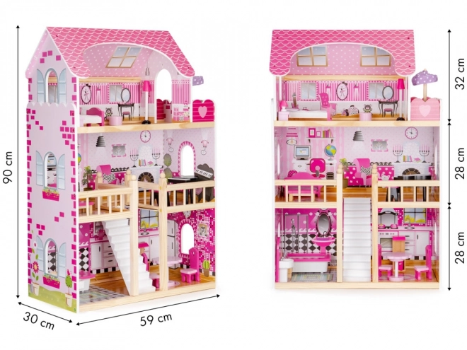 Drewniany domek dla lalek z meblami od ECOTOYS