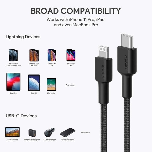 Nylonowy kabel Lightning-USB C czarny 2m