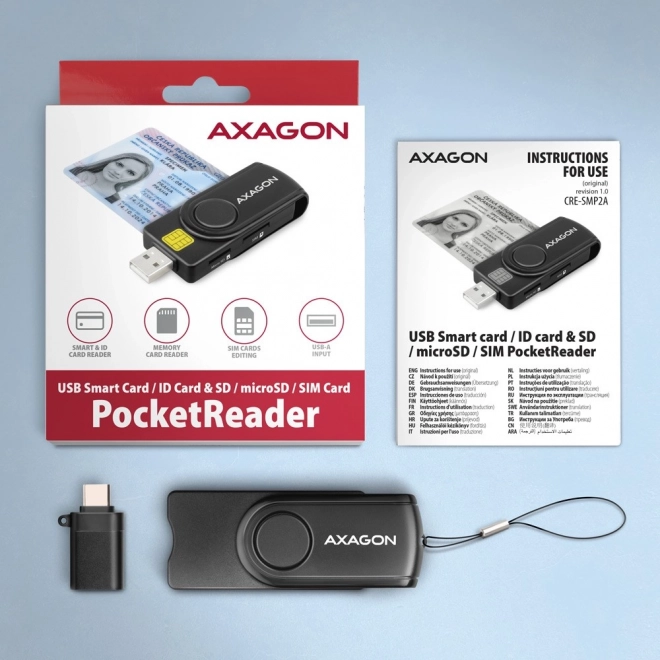 CRE-SMP2A ID i SD/microSD/SIM karta PocketReader USB