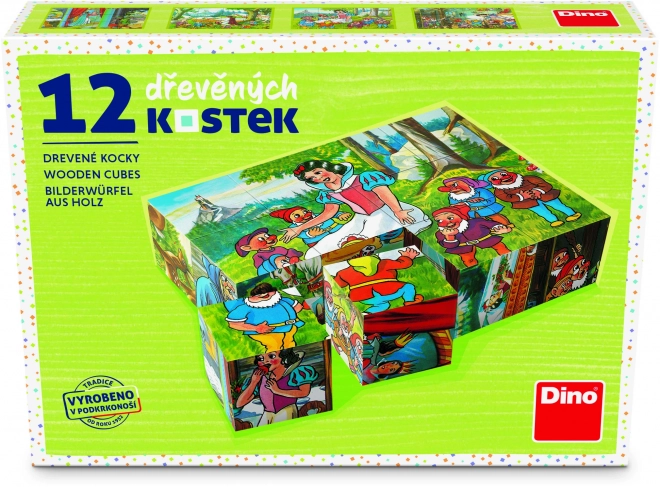 Klocki kubus Królewna Śnieżka drewno 12 sztuk w pudełku 16x12x4cm