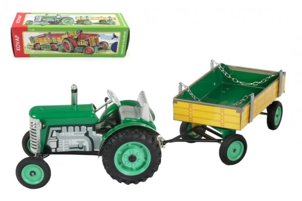 Traktor Zetor z przyczepą zielony na klucz metalowy 28cm Kovap w pudełku