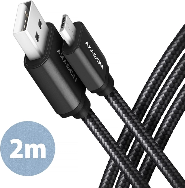 Kabel AXAGON MicroUSB - USB A 2 m, aluminiowy oplot, czarny
