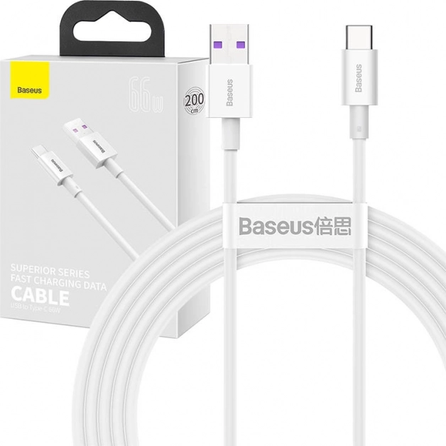 Baseus Superior kabel USB na USB‑C 66 W, 2 m, biały