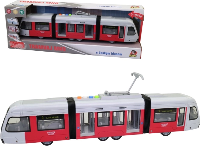 Tramwaj na napęd cierny z oświetleniem i czeskimi zapowiedziami