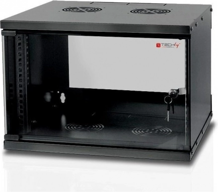 Szafka rackowa ścienna ECO 19" 6U, 450 mm, drzwi szklane, czarna
