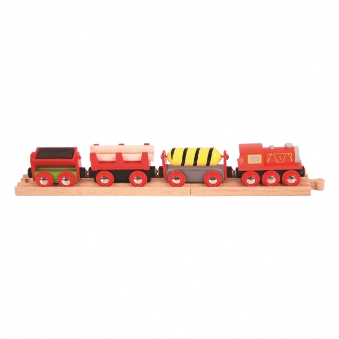 Bigjigs Rail Czerwony pociąg towarowy + 3 tory