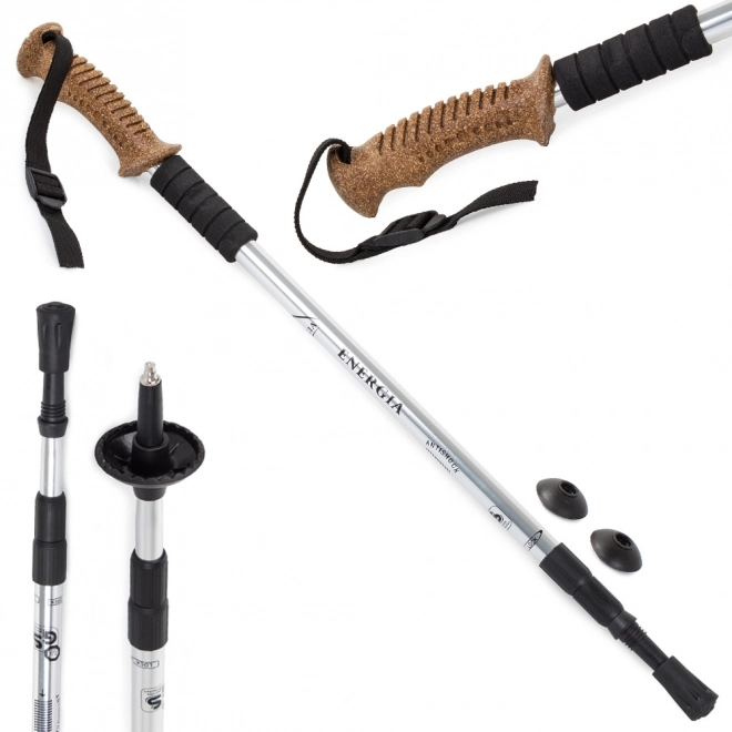 Kije trekkingowe Nordic Walking, korkowe - 1 sztuka – Srebrne