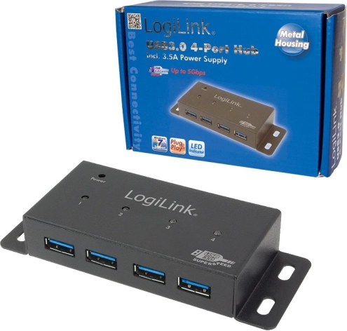 Aktywny hub USB 4× USB 3.0 z metalową obudową