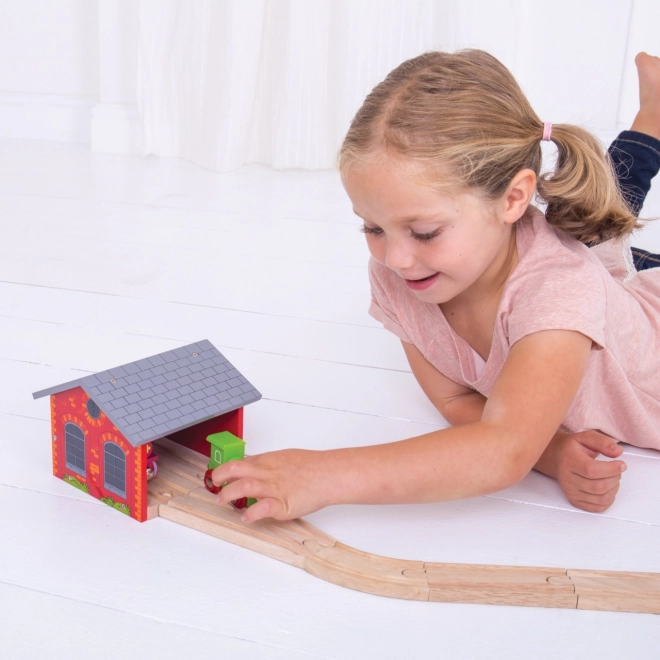 Drewniane lokomotywownia dla dwóch zestawów pociągów Bigjigs Rail