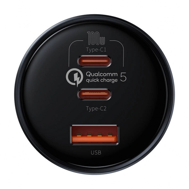 Ładowarka samochodowa Baseus Qualcomm, USB, 2x USB-C, 160 W (szara)