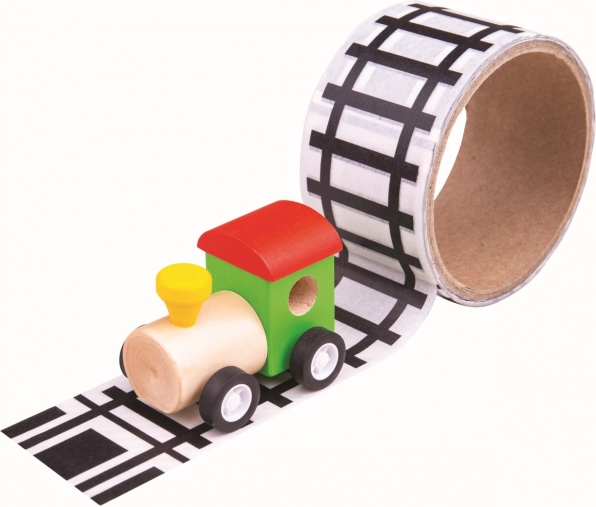 Taśma samoprzylepna z torami i drewnianą kolejką Bigjigs Toys