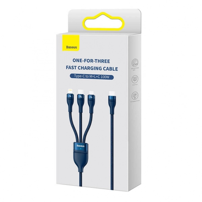 Kabel Baseus do szybkiego ładowania z 3 złączami: USB-C, Lightning i Micro USB, 100W