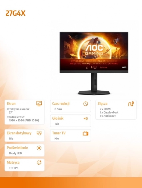 Monitor do gier 27 cali IPS 180Hz z HDMI i pivote