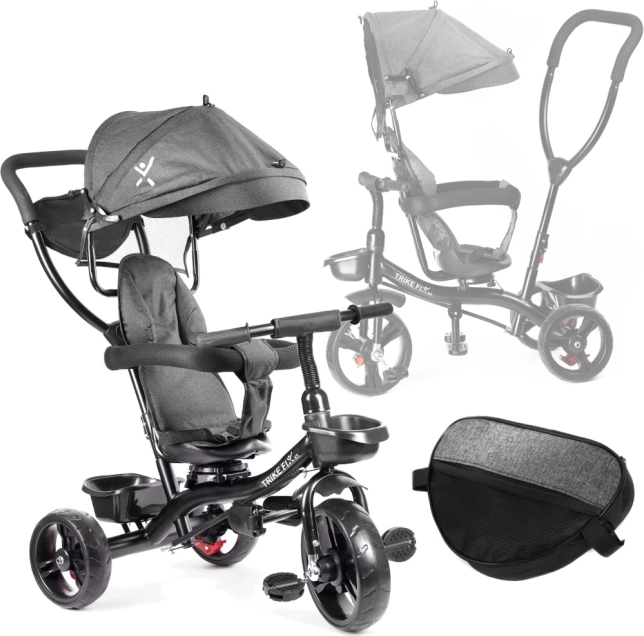 Trójkołowy rowerek Trike Fix Lite 3w1 z obrotowym siedziskiem 360 i wolnobiegiem – Szary