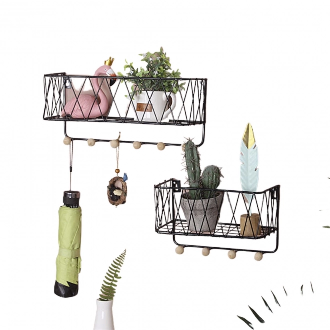 Wisząca półka z wieszakami, styl LOFT, czarna, 25,5 cm