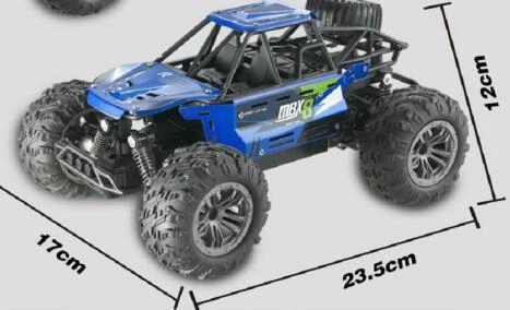Auto RC buggy terenowe niebieskie 22cm plastikowe 2,4GHz na baterie + paczka do ładowania w pudełku 32x16x18cm