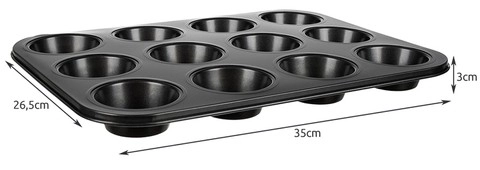 Teflonowa forma do pieczenia muffinów z 12 silikonowymi foremkami