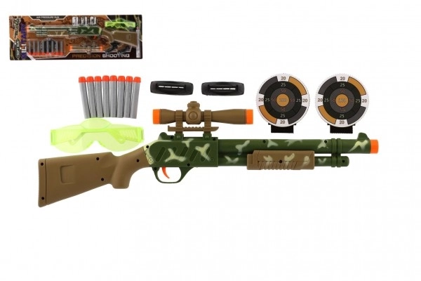Pistolet/Karabin z celownikiem plastik 51cm + piankowe naboje 8szt, okulary na karcie 21x62x3cm