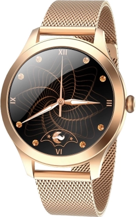 smartwatch fit fw42 złoty damski inteligentny zegarek z metalową bransoletą mediolańską