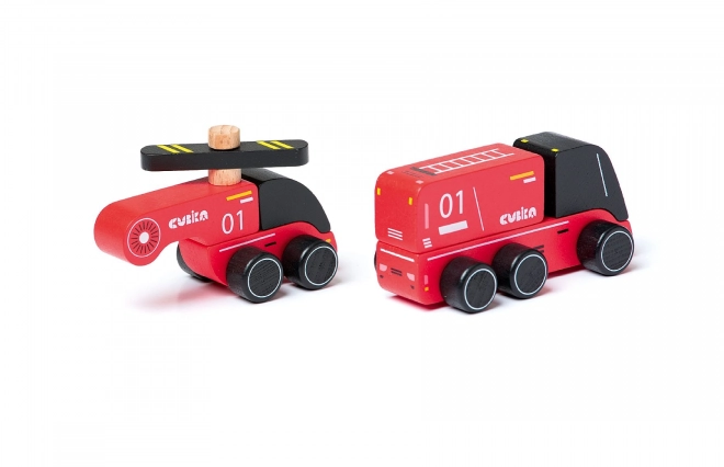 CUBIKA 15559 Strażacy - drewniane autko z helikopterem