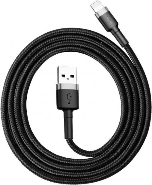Kabel ładujący i danych Lightning–USB 1 m 2,4 A Baseus Cafule szaro‑czarny