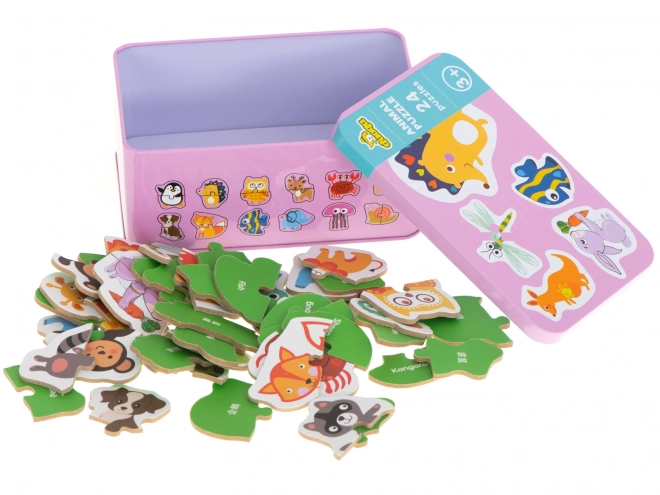 Puzzle z motywami zwierząt w metalowej puszce