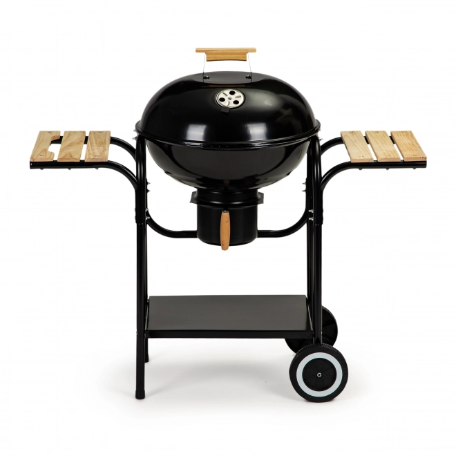 Grill ogrodowy na węgiel drzewny z pokrywką i półkami, rusztem i pojemnikiem na popiół