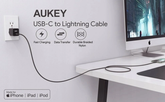 Nylonowy kabel Lightning-USB C czarny 2m