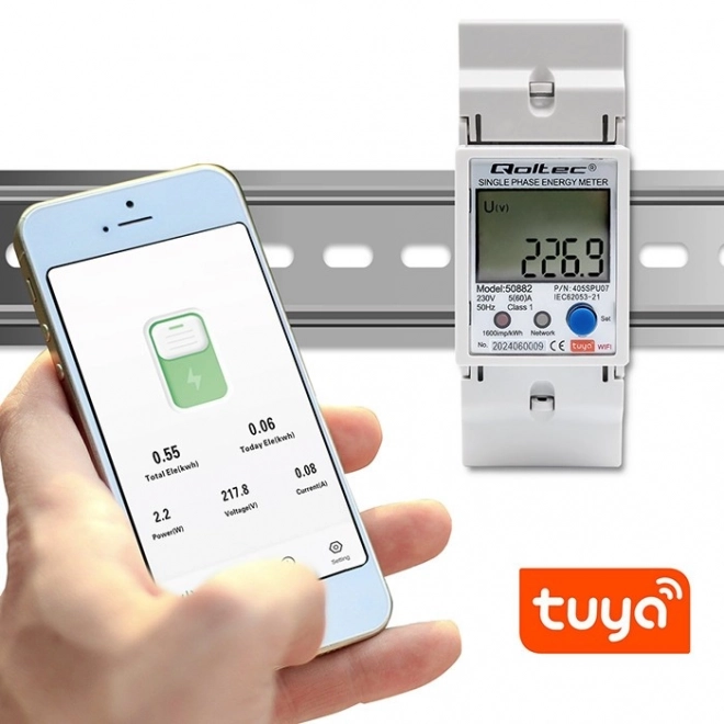 Jednofazowy elektroniczny licznik energii | Szyna DIN | 230V | LCD | Wi-Fi