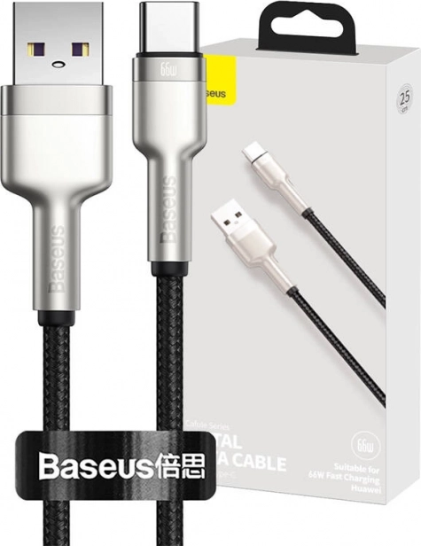 Przewód danych BASEUS Cafule USB‑A – USB‑C 66 W, 0,25 m, czarny