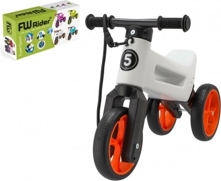 Biegówka Funny Wheels Rider SuperSport 2w1 z paskiem – Biało‑pomarańczowe