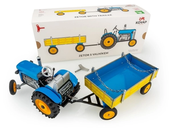 Traktor Zetor z przyczepką niebieski na kluczyk metalowy 28cm Kovap w pudełku