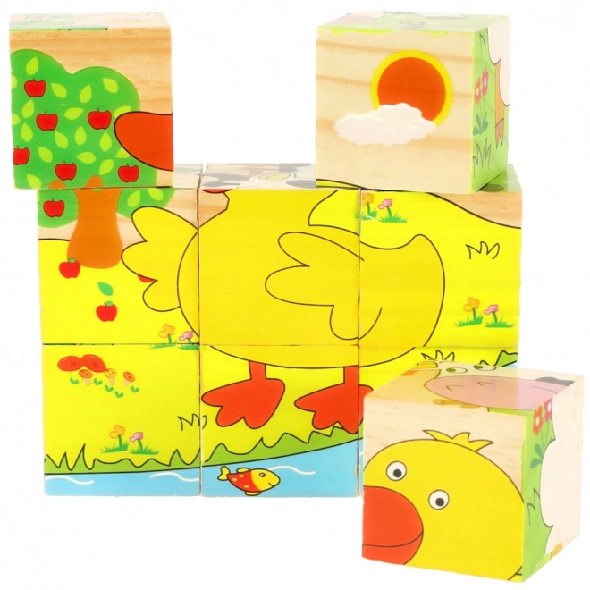 Drewniane edukacyjne puzzle farma
