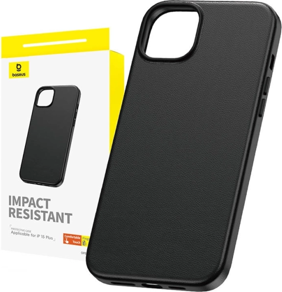 Etui na iPhone 15 Plus z ekoskóry PU Baseus Fauxther Series czarne