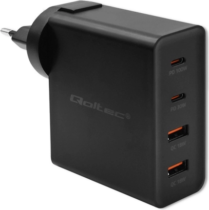 Ładowarka GaN Power Pro 130 W, 2× USB‑C, 2× USB‑A, PD, czarna