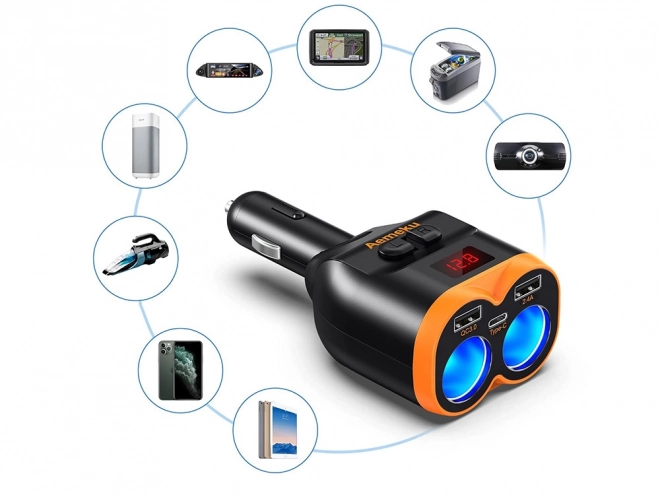 Rozdzielacz zapalniczki z ładowarką USB-A i USB-C QC 3.0