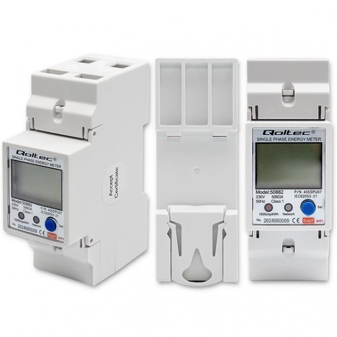 Jednofazowy elektroniczny licznik energii | Szyna DIN | 230V | LCD | Wi-Fi