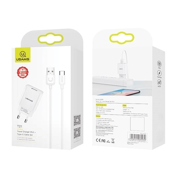 Ładowarka sieciowa USB z kablem USB-C 2,1A