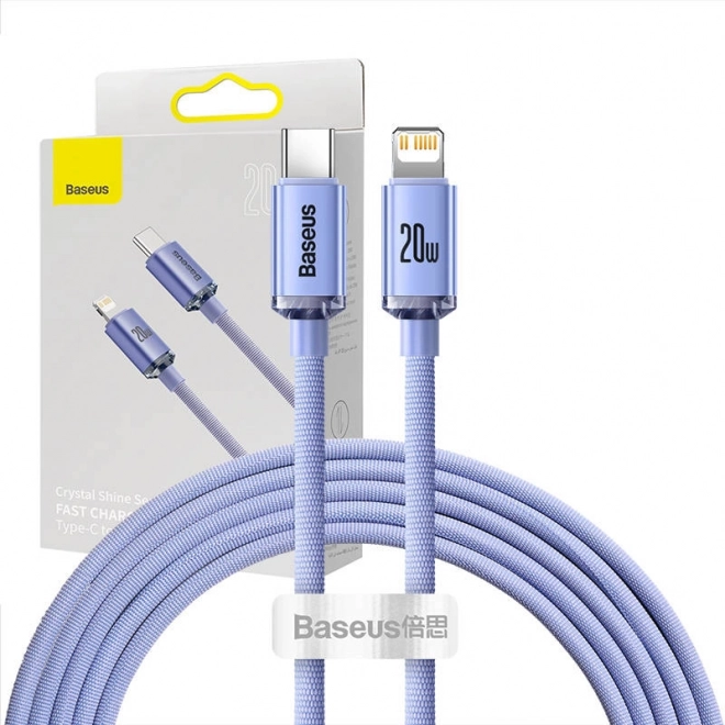 Baseus Crystal kabel USB‑C na Lightning 2 m, 20 W PD, fioletowy