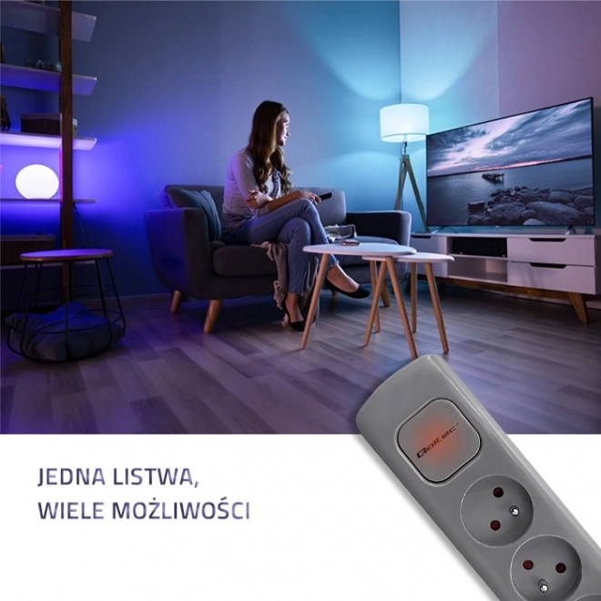 Szara listwa zasilająca z 6 gniazdkami 1,8m