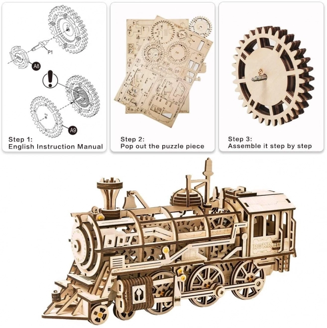Rokr 3D drewniane puzzle lokomotywa 350 elementów