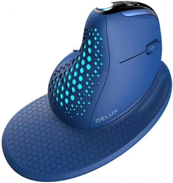 bezprzewodowa pionowa mysz DELUX M618XSD z OLED, BT + 2,4 GHz i RGB (niebieska)