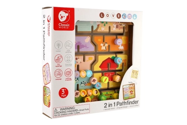 Drewniany edukacyjny labirynt 2w1
