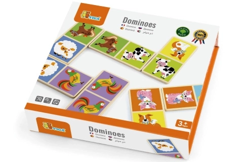 Viga Drewniane domino Farma 28 elementów Montessori