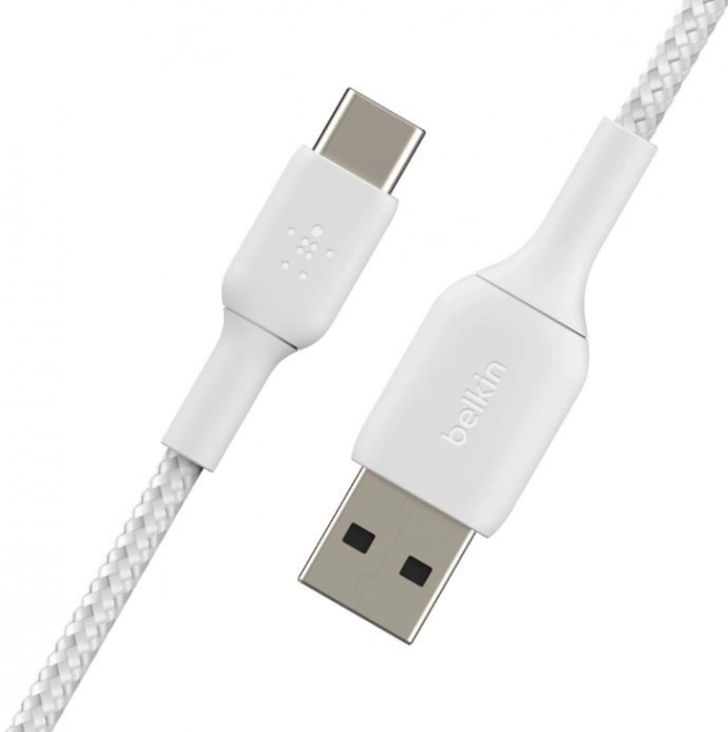 Kabel USB-C USB-A biały, pleciony, 15 cm