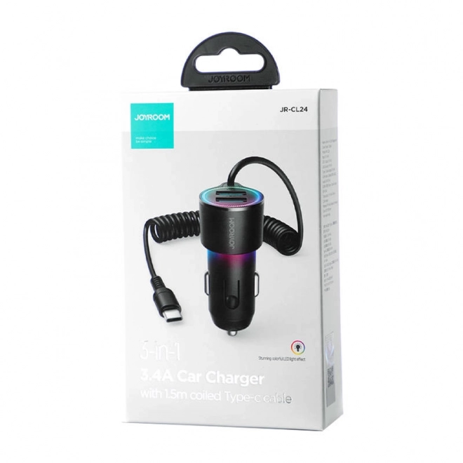 Ładowarka samochodowa Joyroom JR-CL24, 2x USB + kabel Type-C (czarna)