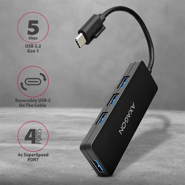 Axagon Slim USB Hub 4-portowy USB 3.2 Gen 1 z 14cm kablem Typ-C