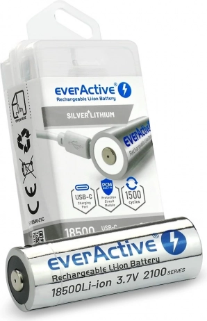 Akumulator ładowalny EverActive 18500 Li-ion 3,7V 2100 mAh USB-C