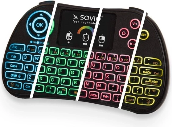 bezprzewodowa podświetlana mini klawiatura z touchpadem RGB do smart TV, TV boxów, konsol i PC