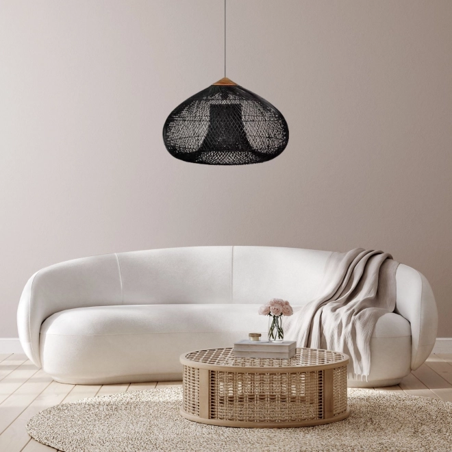 Sufitowa lampa wisząca z naturalnego rattanu - 40 cm - czarna